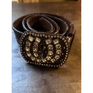 Tony Lama Womens Rhinestone Horse Shoe Western Leather Belt Size 36 Rodeo Ranch